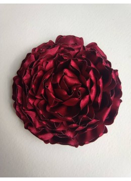 Ръчно изработена сатенена роза цвят Бордо за украса на коса или брошка